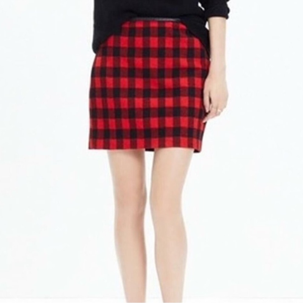 Madewell buffalo check skirt with leather trim